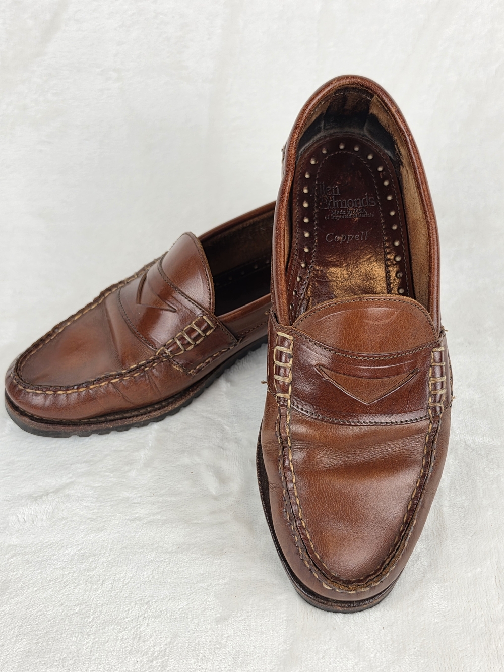 Allen Edmonds Coppell Moc Toe Penny Loafer Men's 7.5D Brown Leather Lug Sole USA